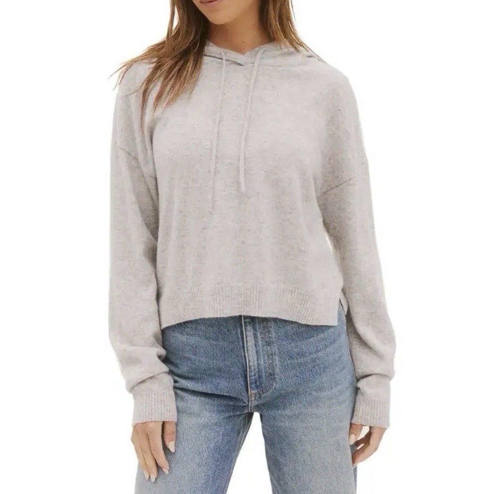 Reformation Jeans Cashmere Cropped Hooded Sweater Medium Heather Gray‎ Soft